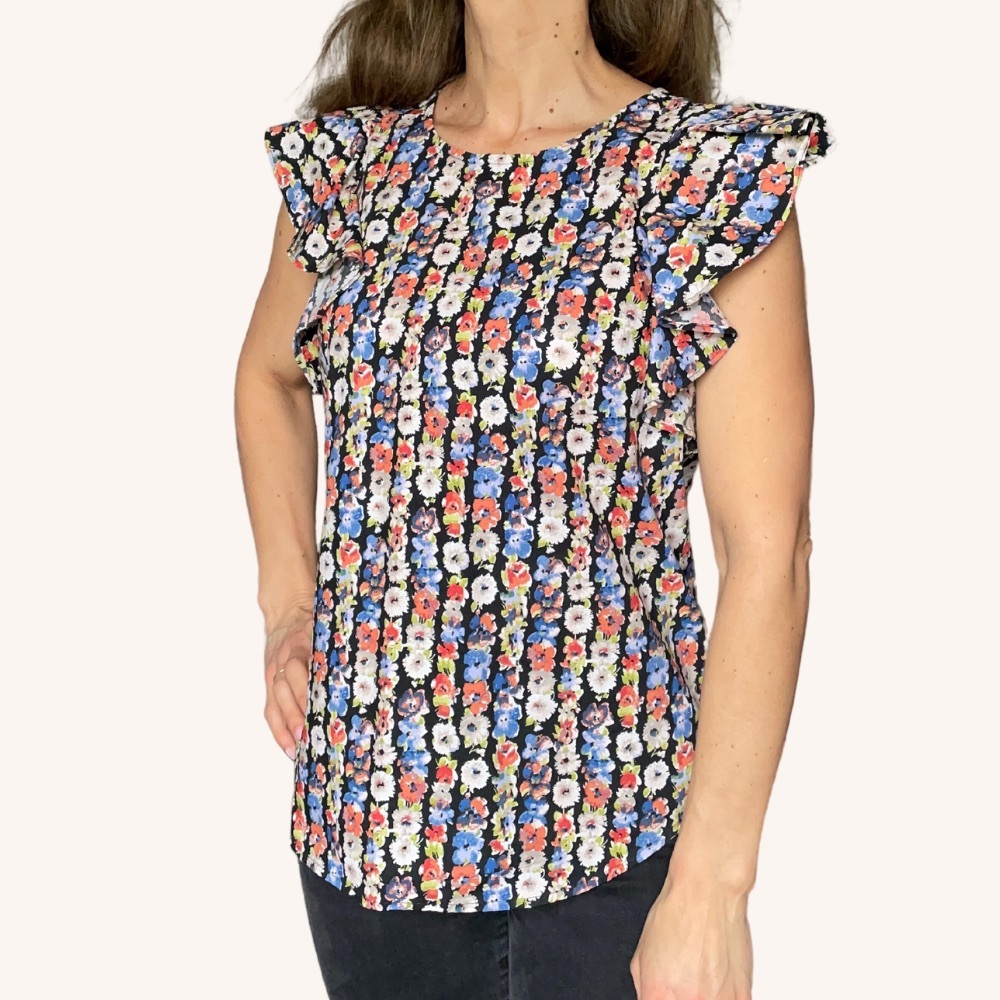 Floral Flutter Sleeve Top